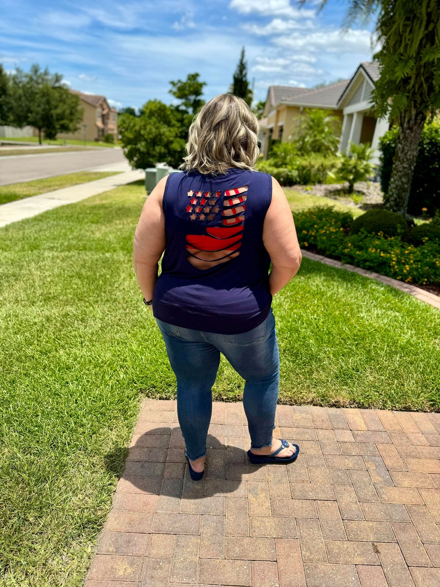 Camiseta sin mangas "Land of the Free" en azul marino