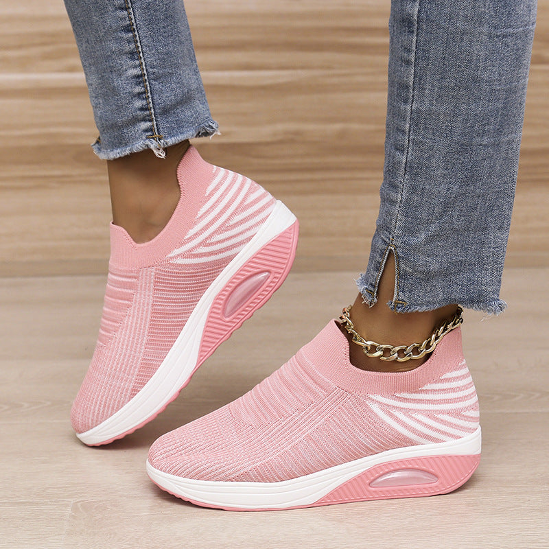 Women's Stripe Design Mesh Slip-On Flats