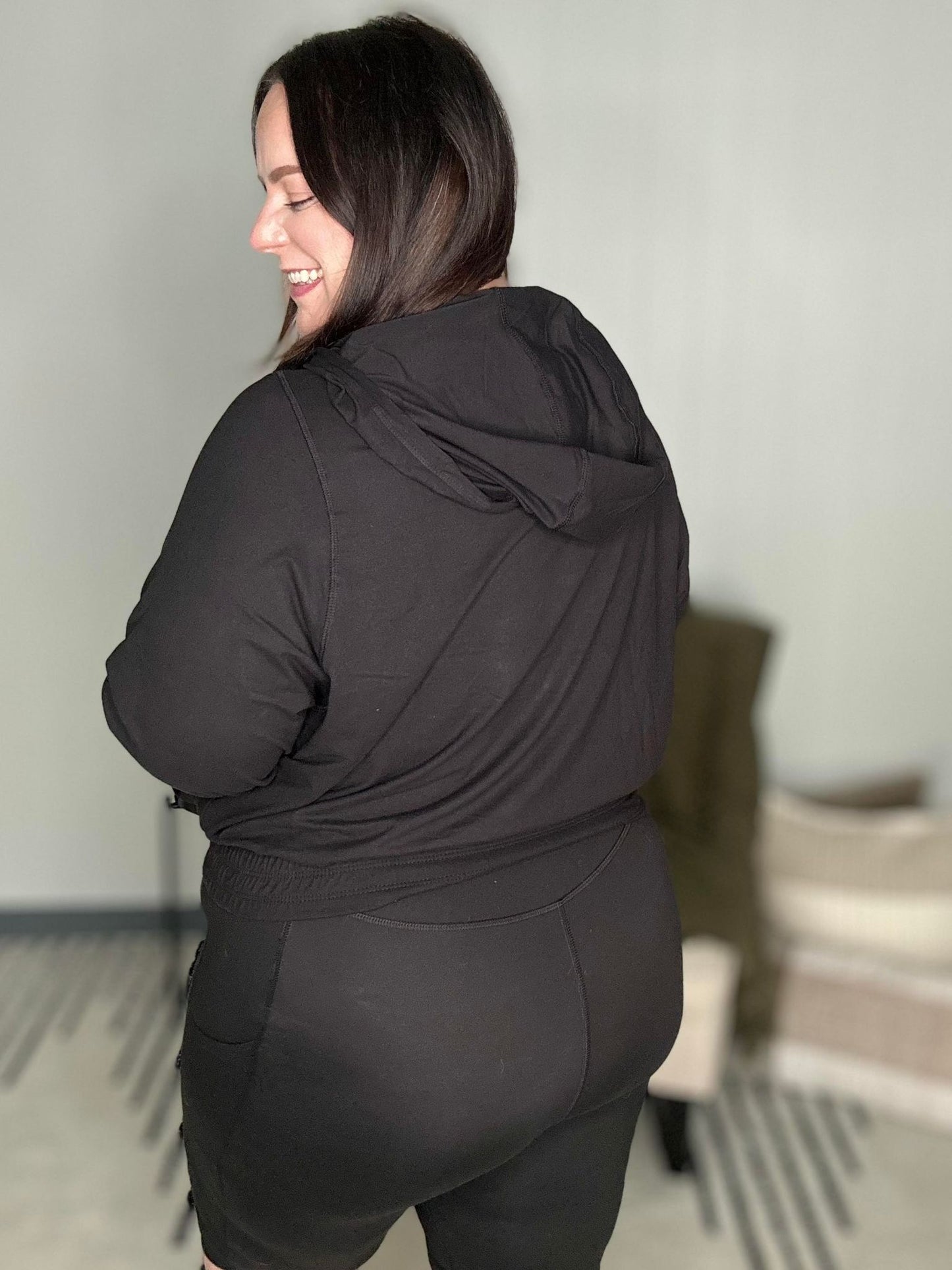 Sudadera con capucha de media cremallera Morning Run en negro