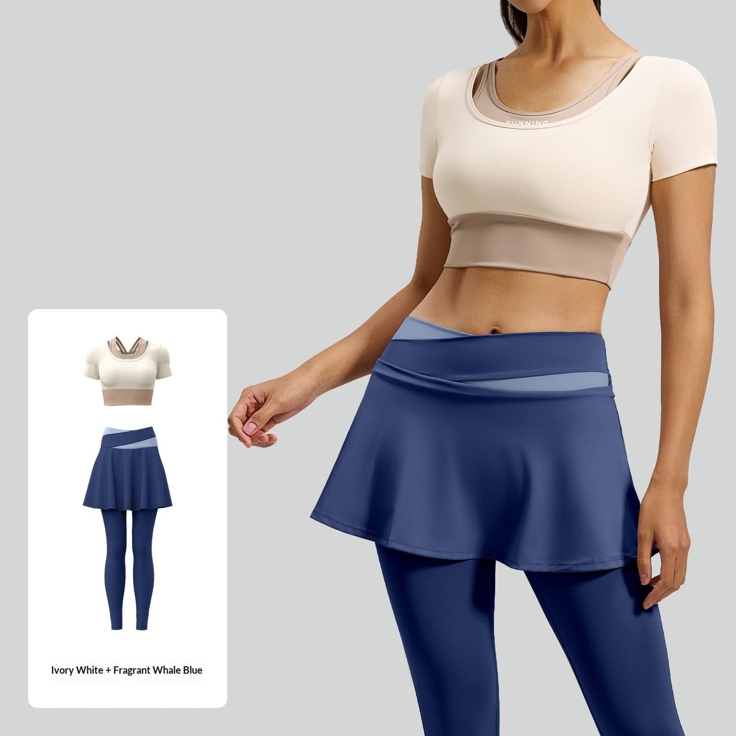 Nude-feel High-stretch Color-block Faux Yoga Set