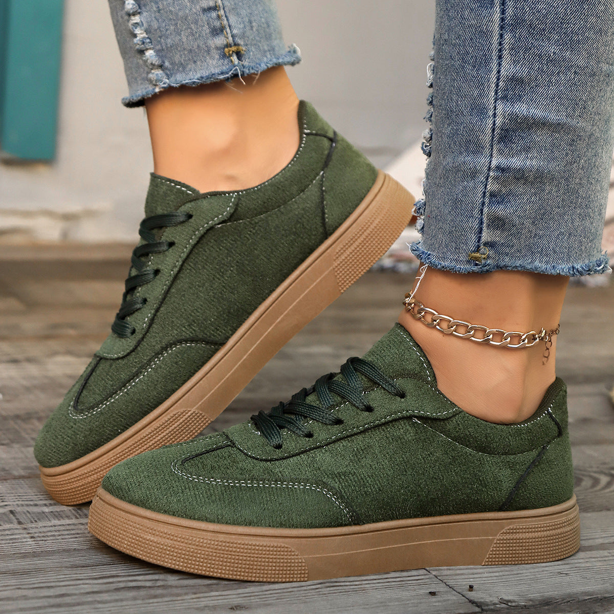 Zapatos casuales de mujer con punta redonda, elegantes, tipo estudiante y con cordones