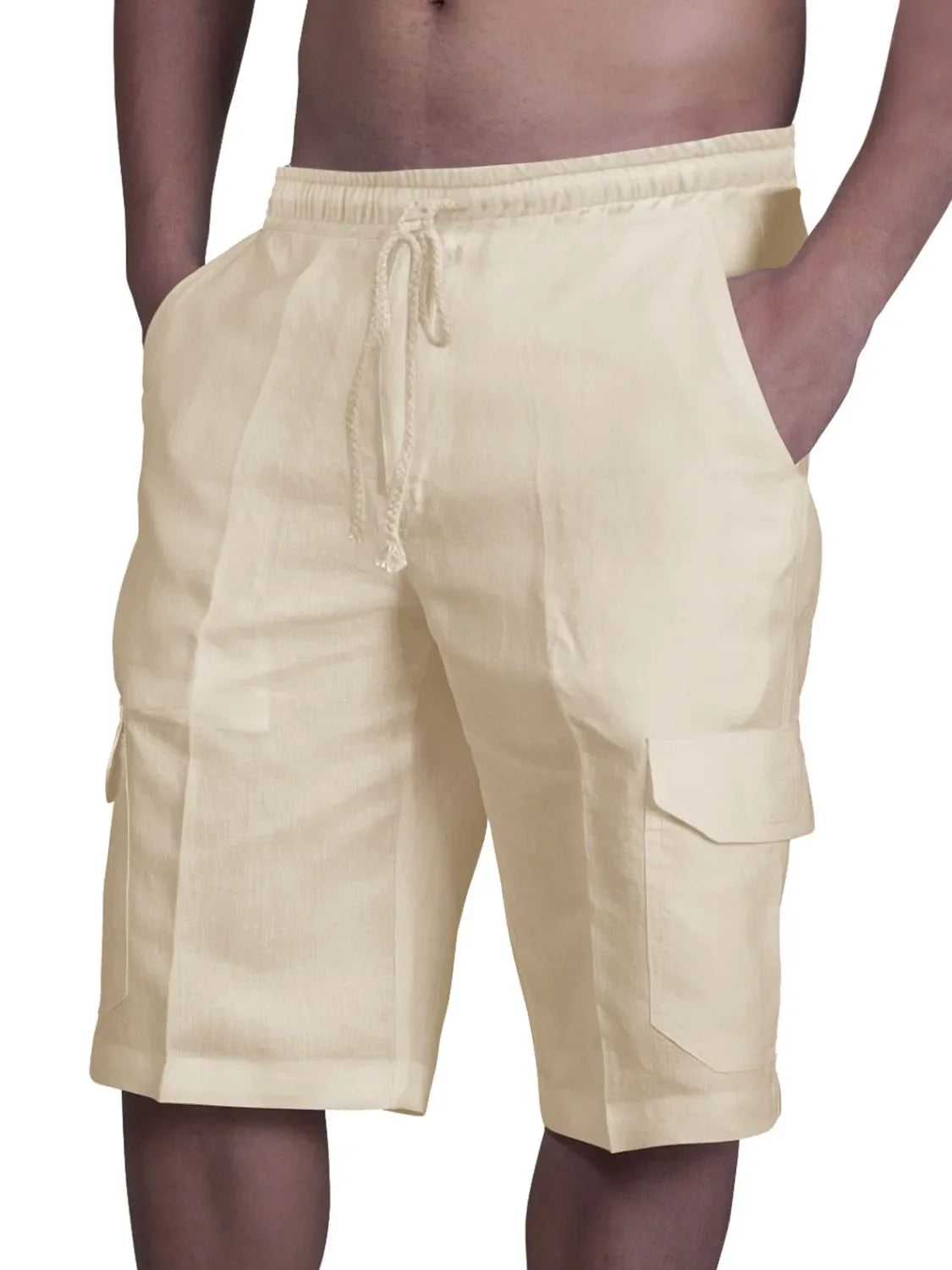 Pantalones cortos de hombre de talla grande con cordón y bolsillos