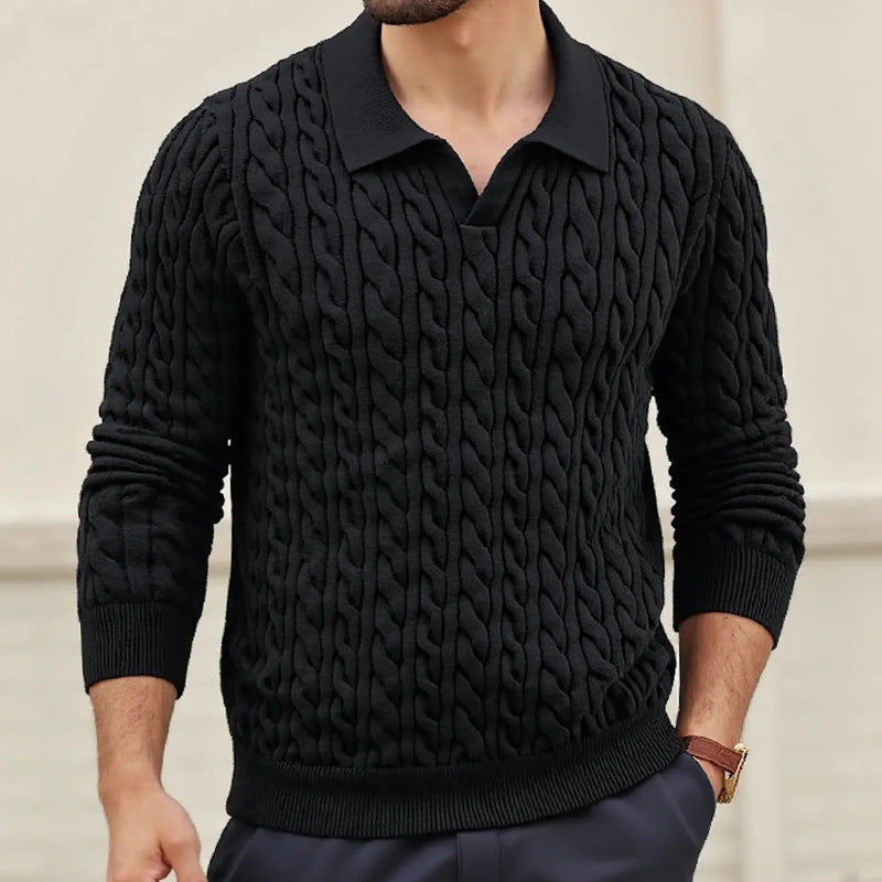 Knitted Long-Sleeve Cable-Knit Sweater For Men