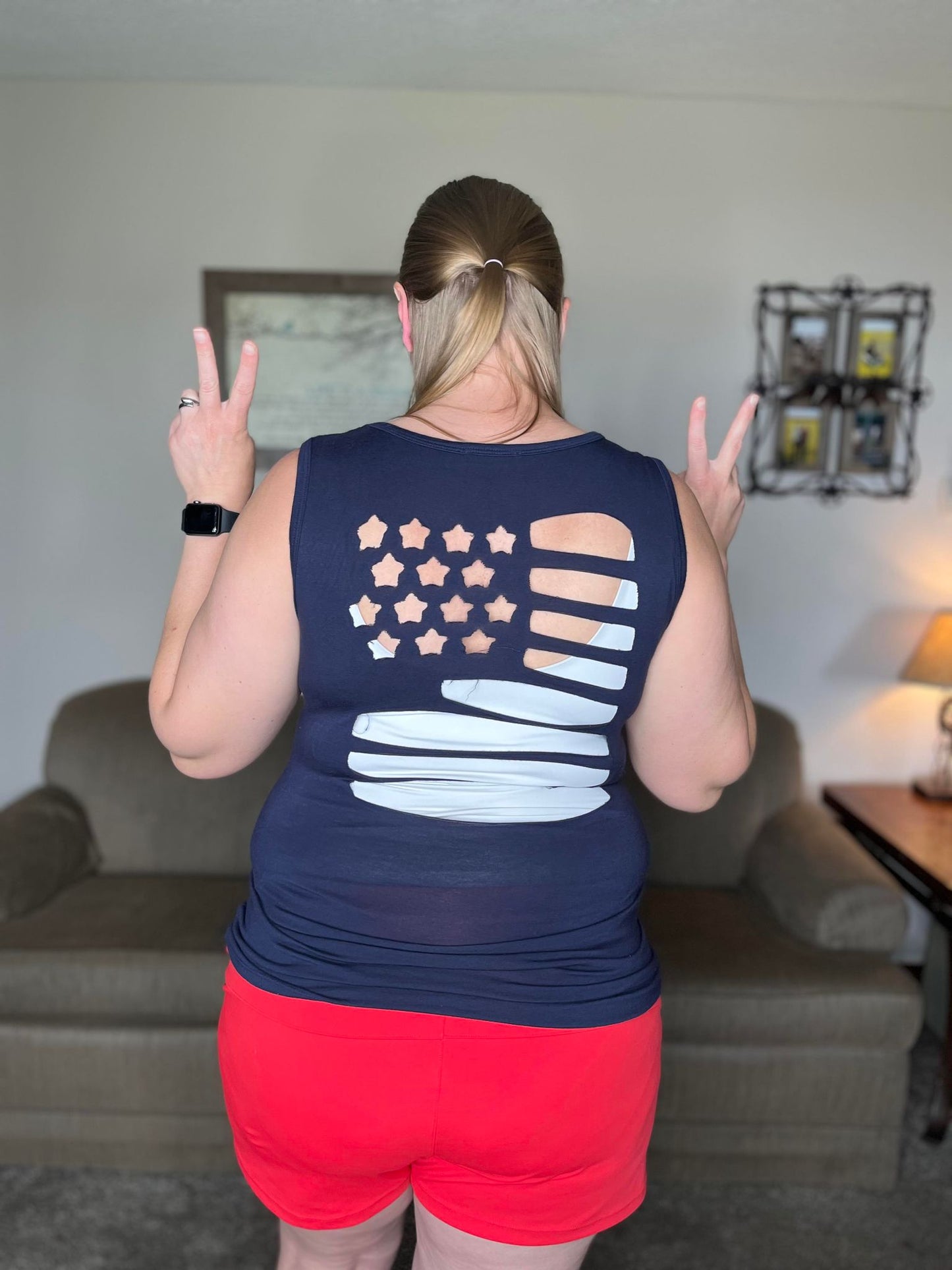 Camiseta sin mangas "Land of the Free" en azul marino