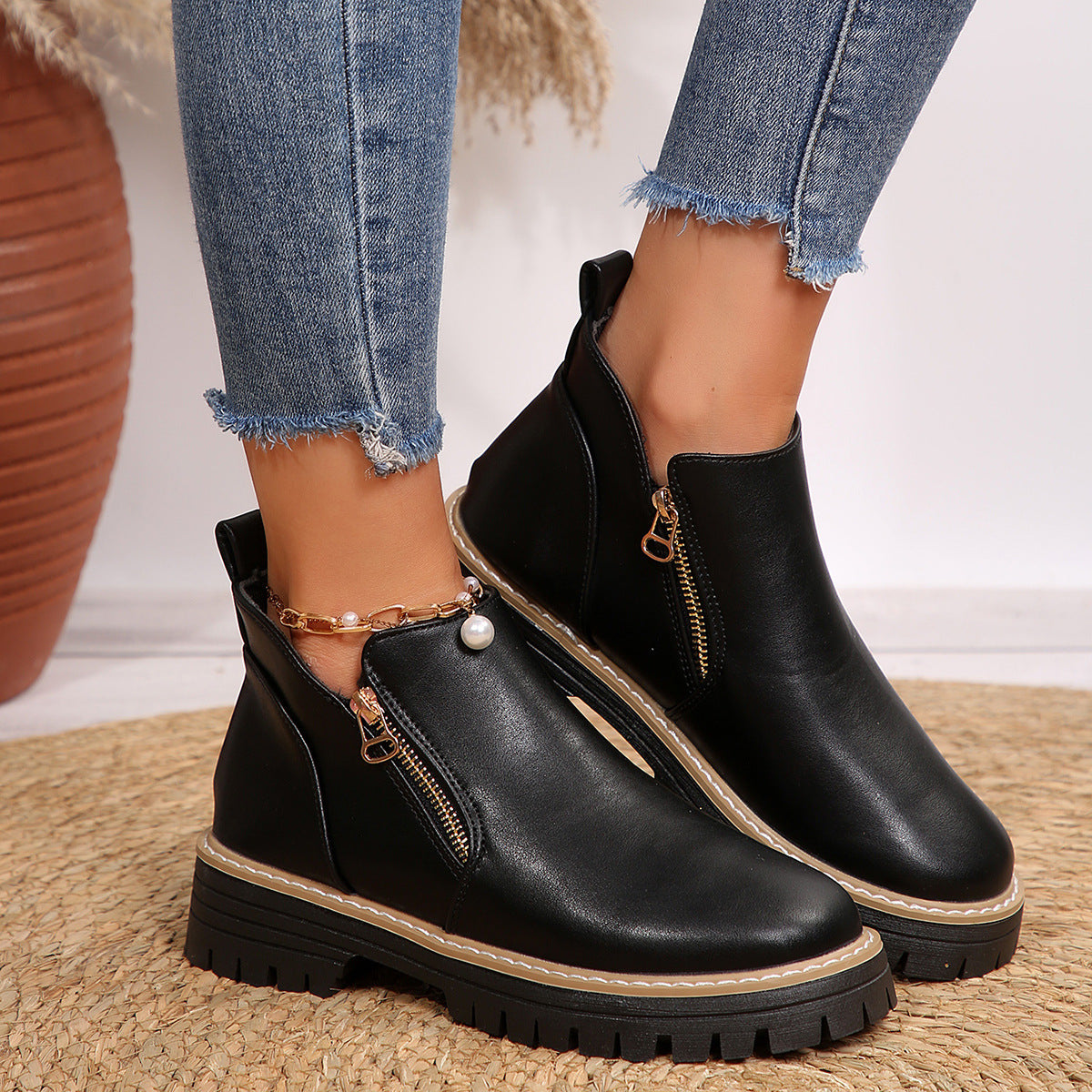 Round-Toe High-Heel Boots