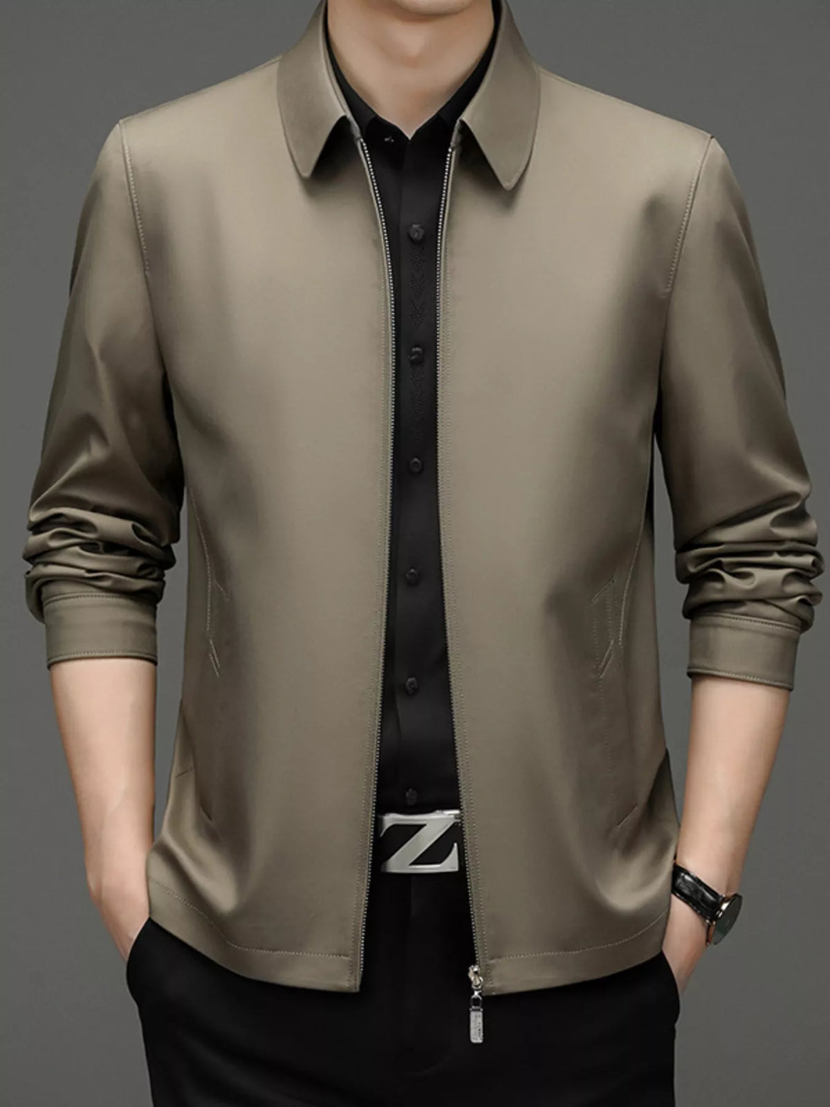 Men's Plus Size Zip Up Long Sleeve Jacket