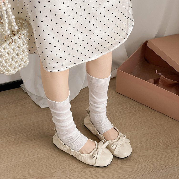 Vintage Bow Round Toe Low-cut Women Flat Shoes, Versatile Ballet Flats