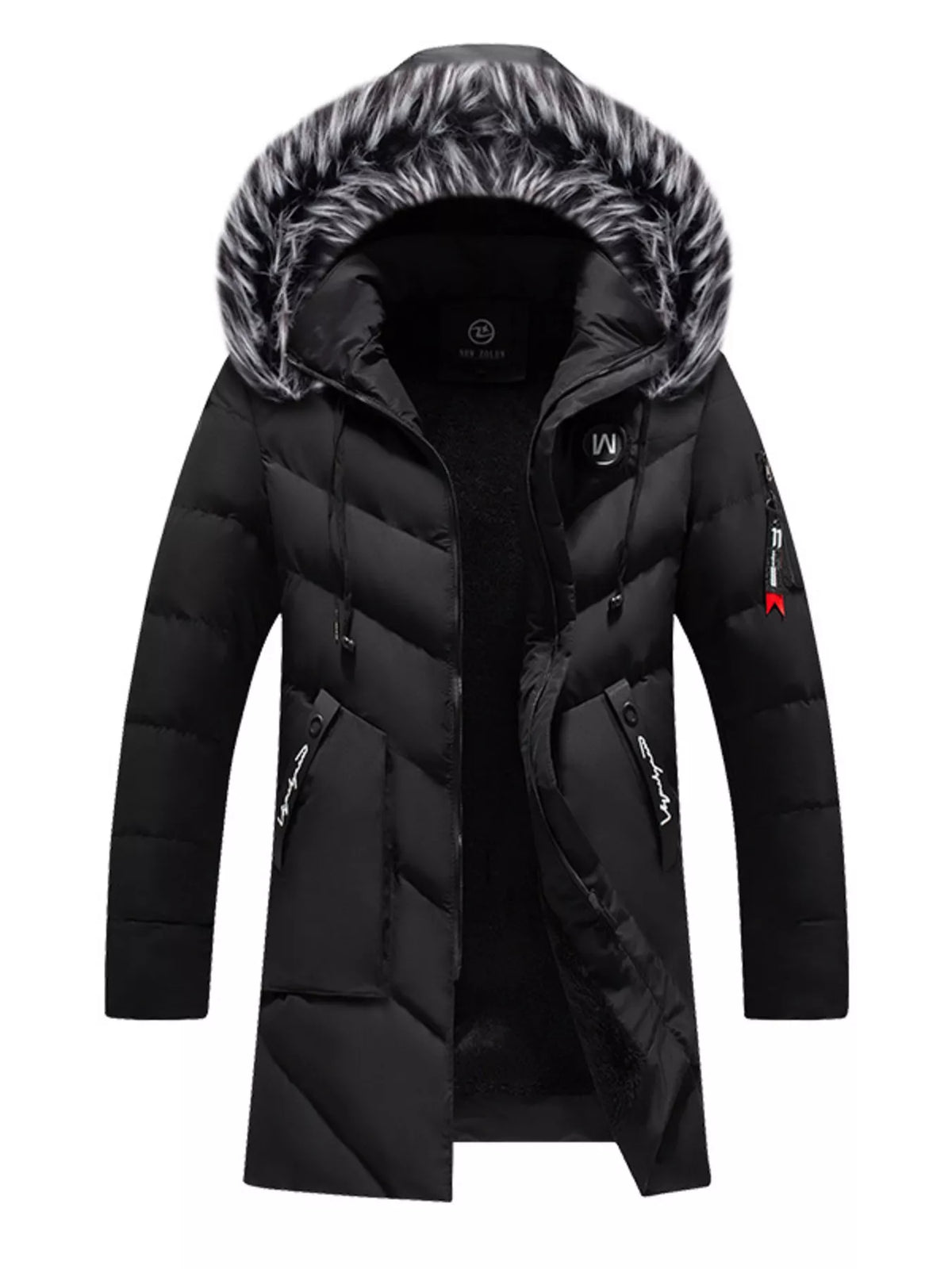 Men's Plus Size Longline Padded Winter Coat with Faux Fur Hood