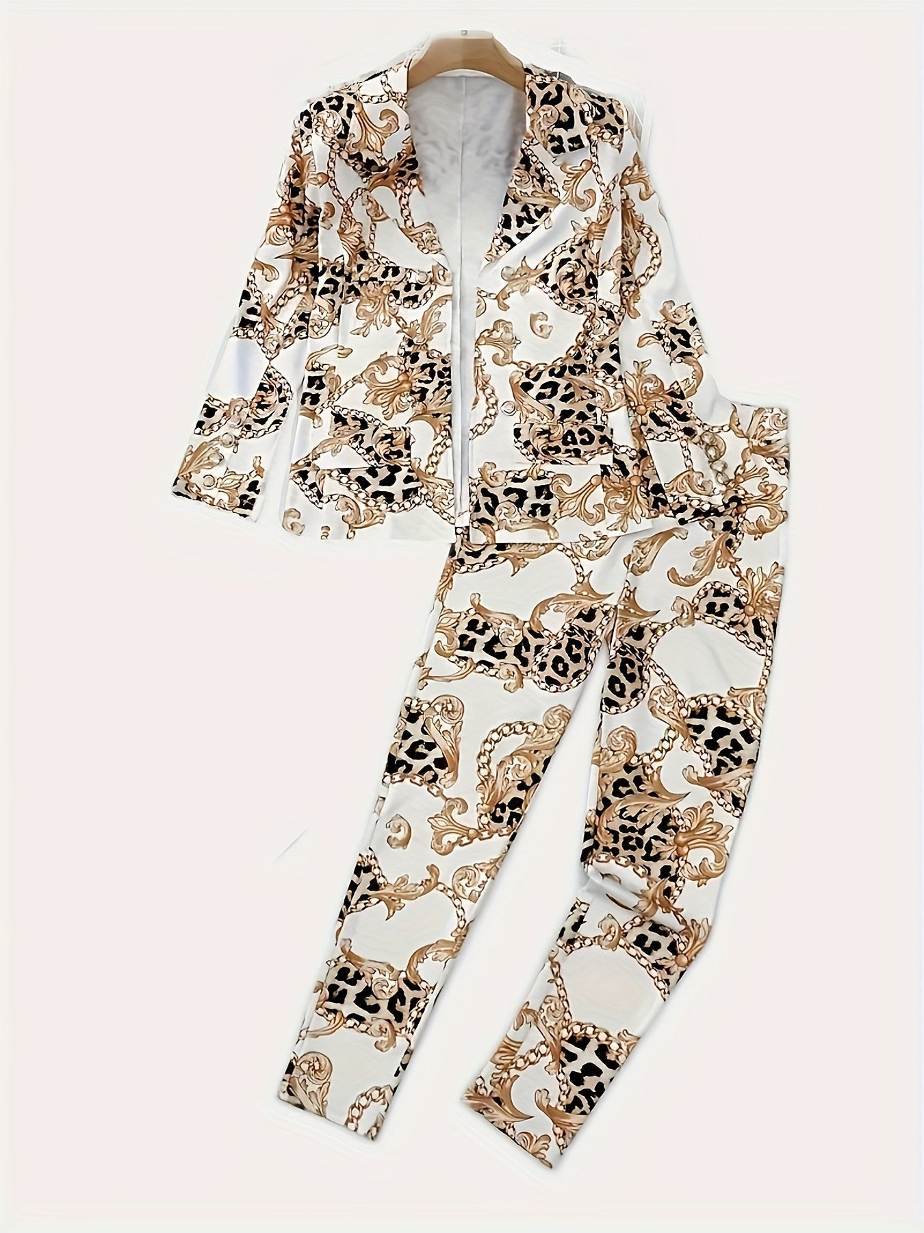 Conjunto de blazer de dos piezas con estampado geométrico