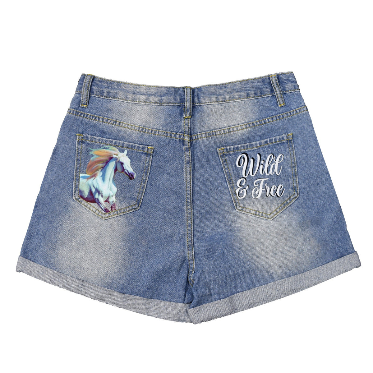 Wild & Free Light-Wash Blue Denim Shorts | Dual Pockets Print)