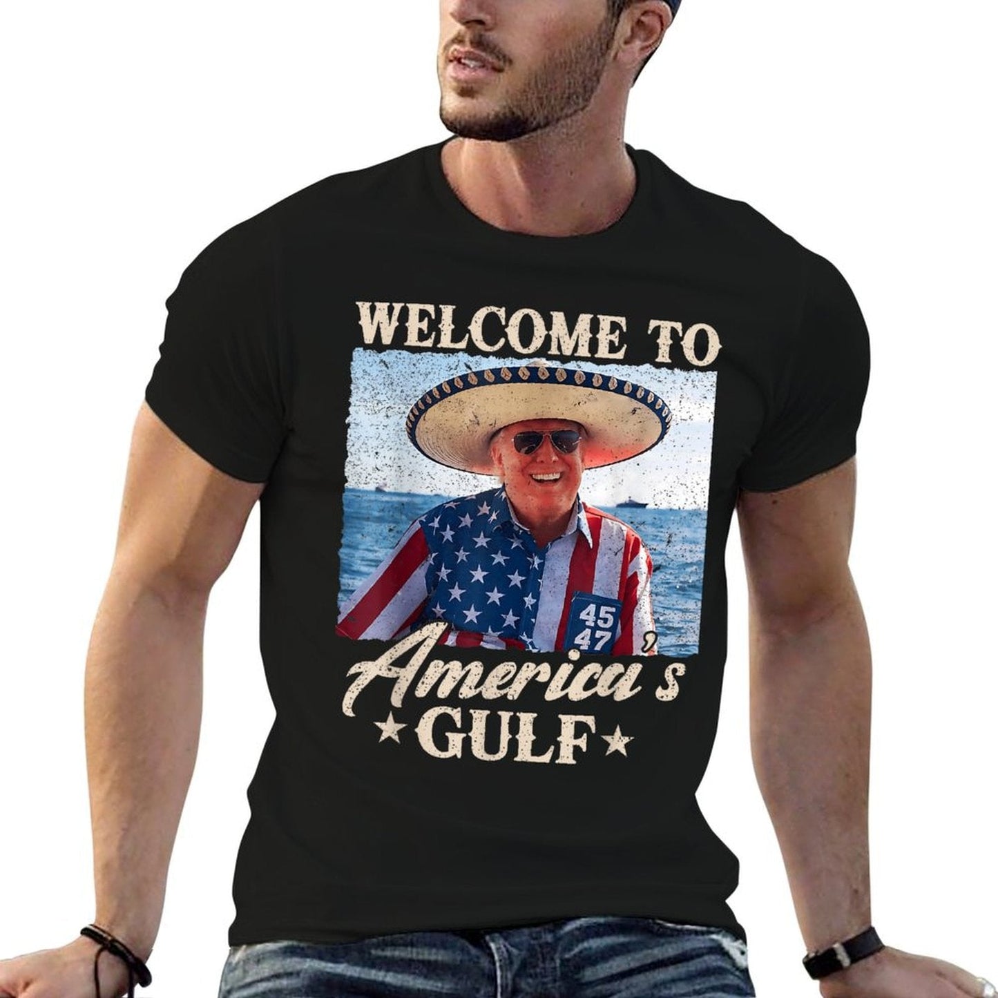 Gulf of USA America Funny USA Flag Eco-friendly Material T-Shirt