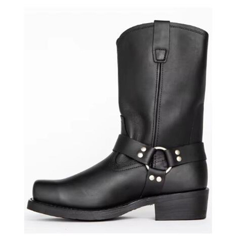 Men's Vintage Cowboy Boots with Buckle Detail