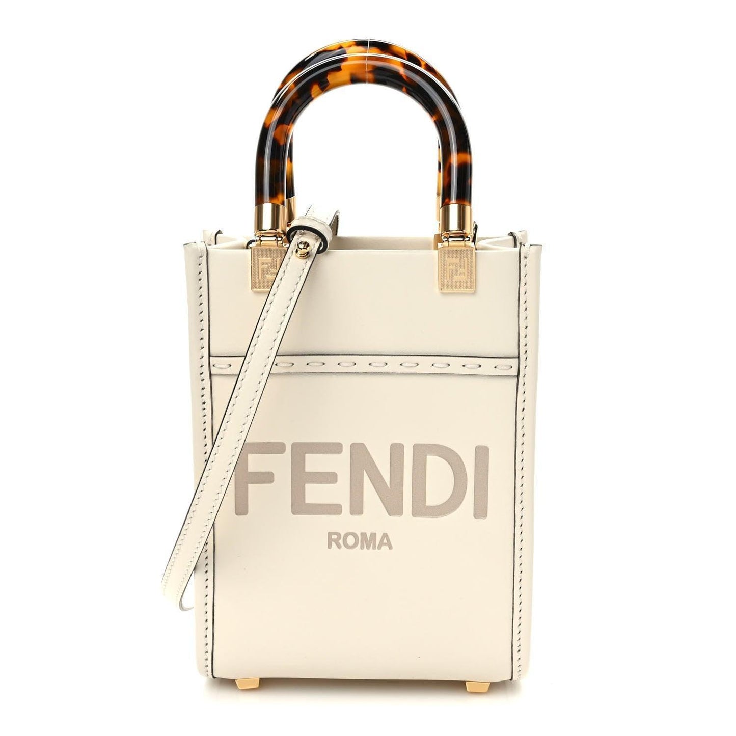 Fendi  Vitello King Plexiglass Logo Embossed Mini Fendi Sunshine Shopper Tote