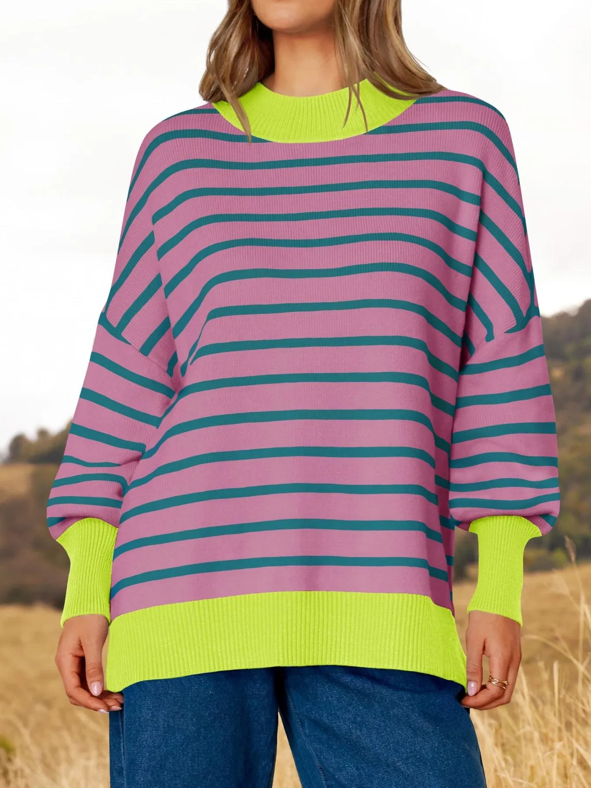 Striped Round Neck Long Sleeve Sweater