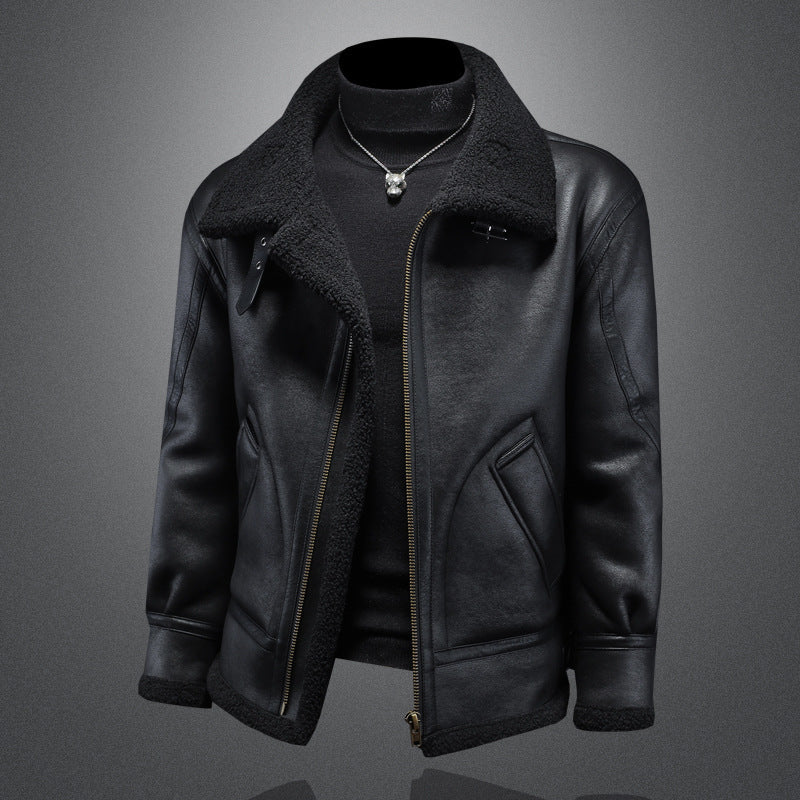 Plus-size Casual Leather-and-fur Jacket