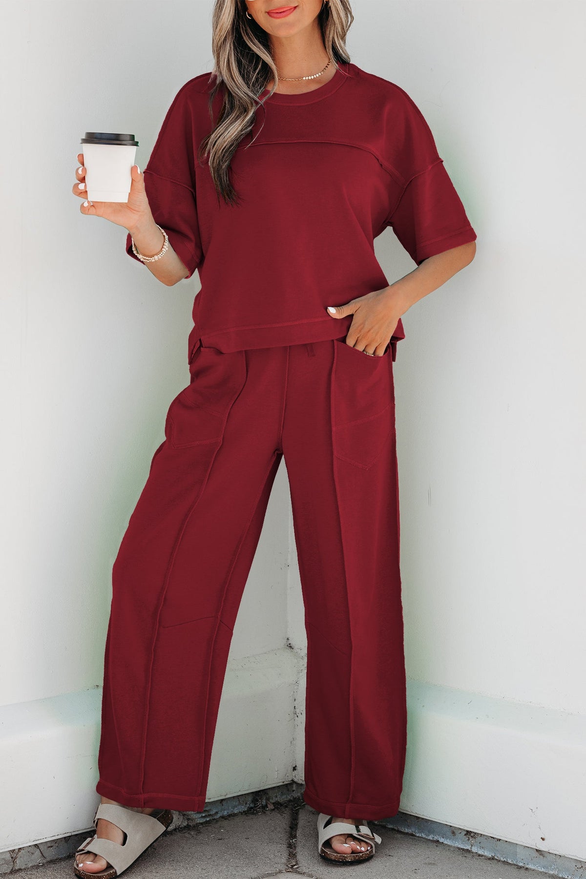 Women's Drop Shoulder Boxy Tee and Barrel Pants Set
