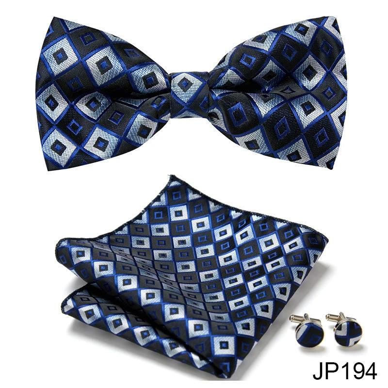 Men's Formal Bow Tie Handkerchief and Cuff links Set