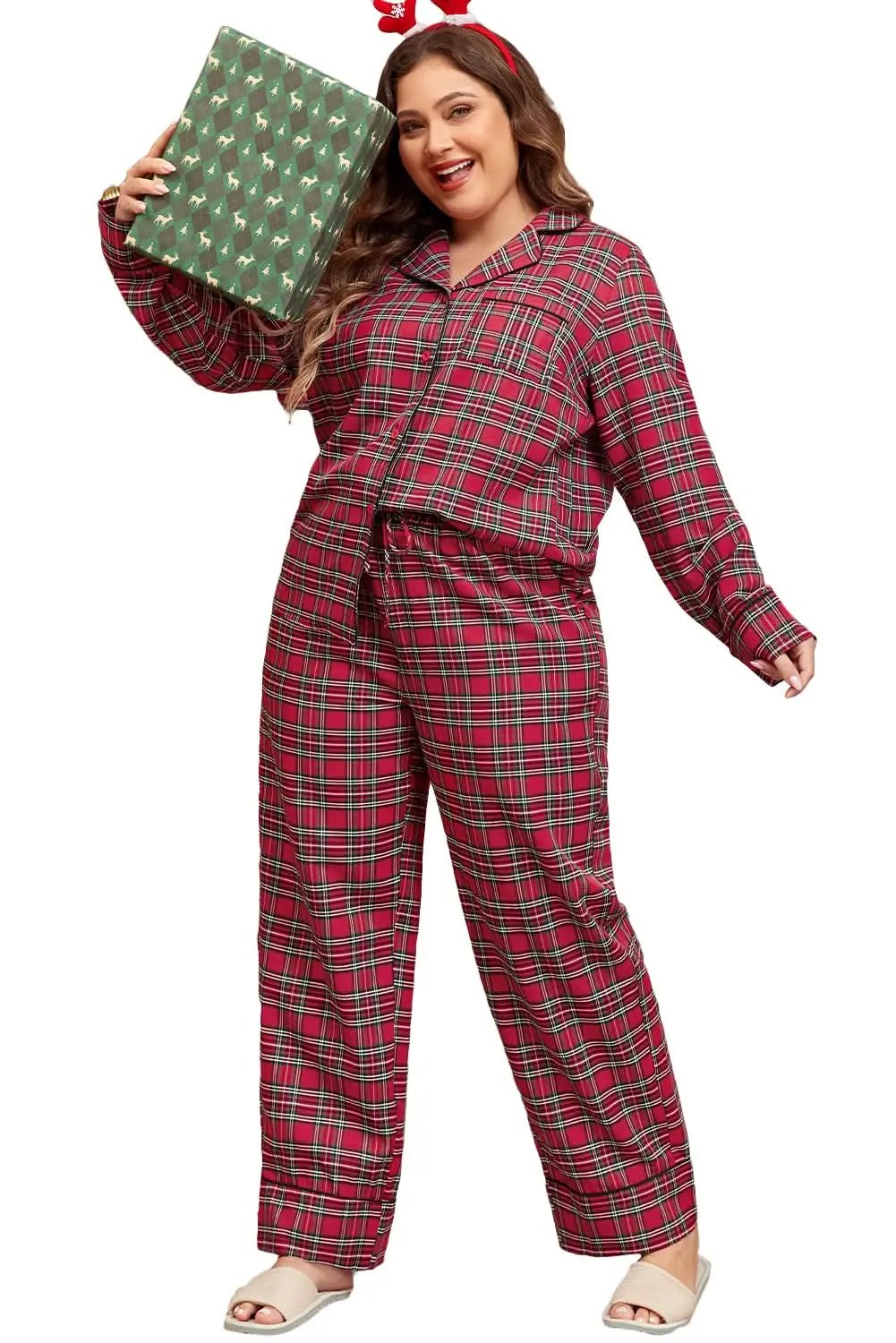 Pants Love Salve Red Plaid Lounge Set Women's Plus Size Pajama Set Comfy & Stylish