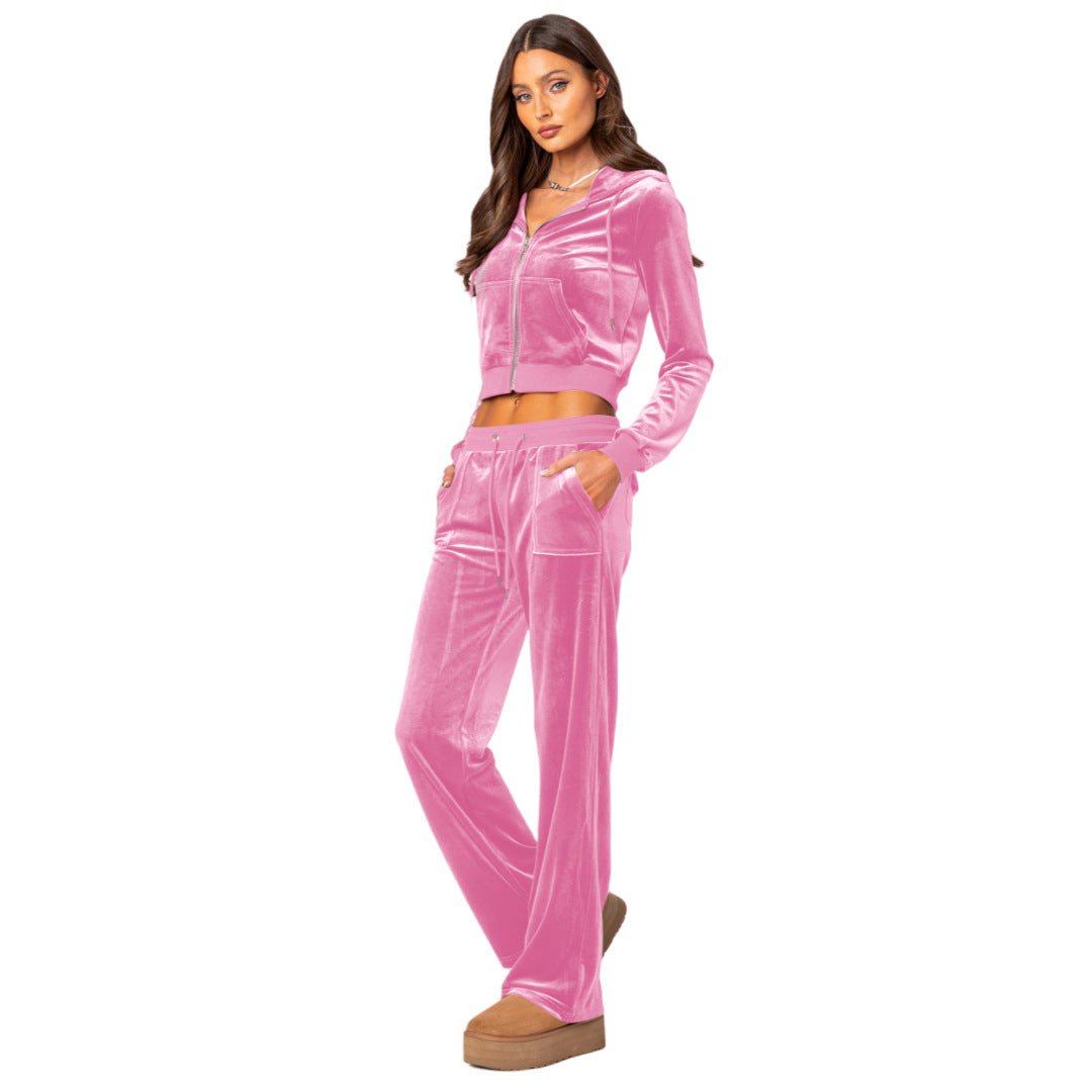 Stylish Velvet Two-Piece Sports Hoodie Set See size chart under “more details”