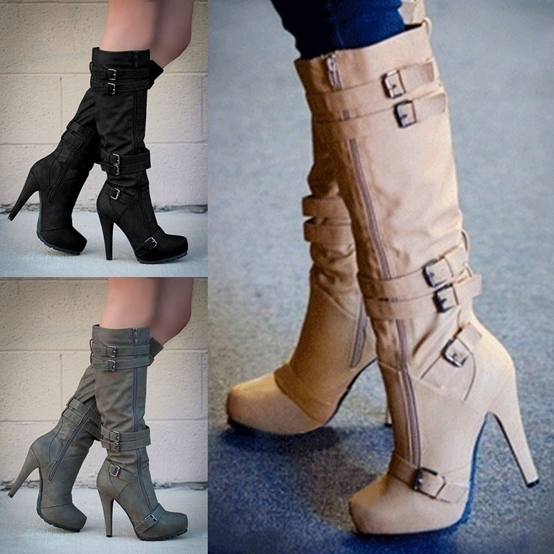 Women's High-Heeled Platform High-Top Boots