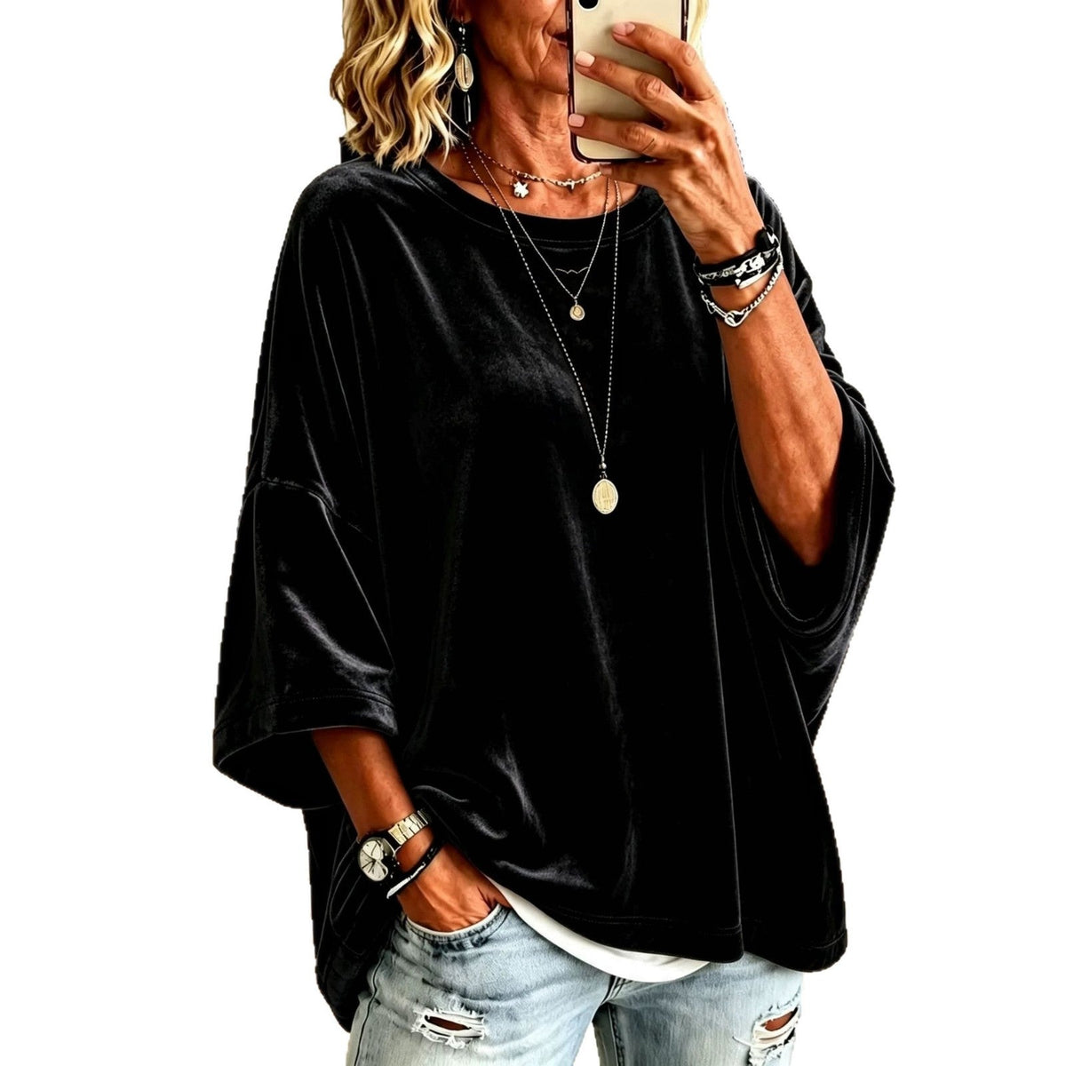 Womens Round-neck Top, Velvet Sweatshirt