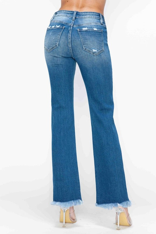 Jeans rectos a la altura de la cadera bytos, con bajo deshilachado y efecto desgastado