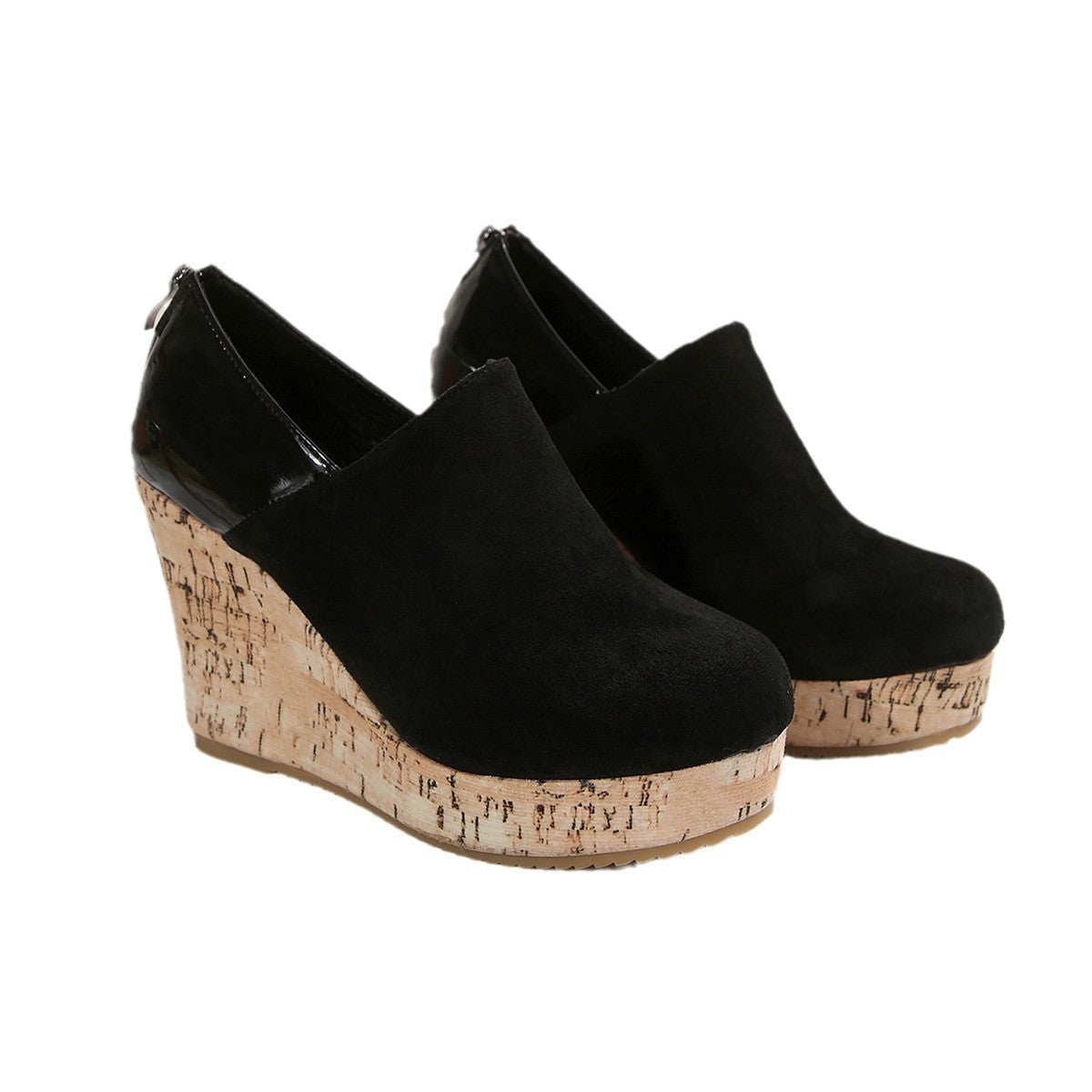 Women's Suede and Leather Patchwork Wedge Heels