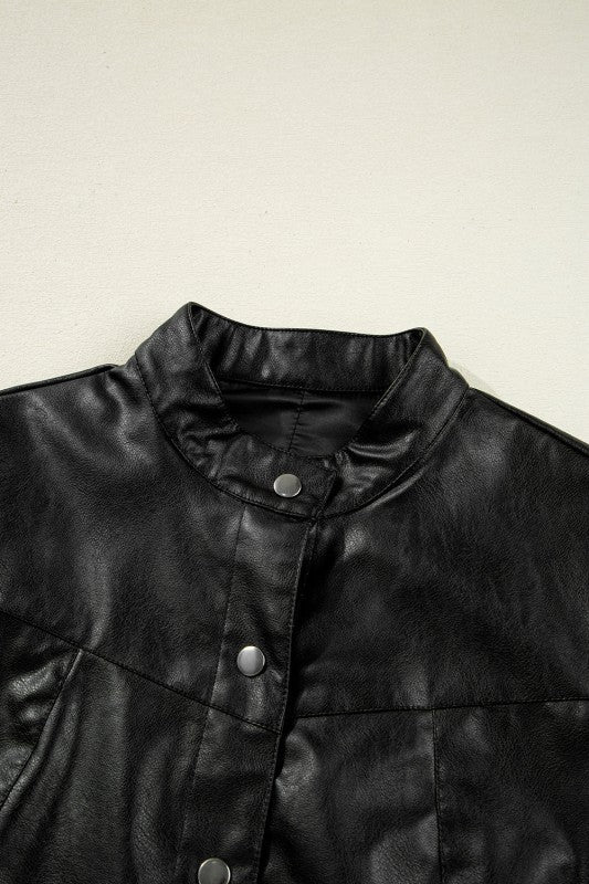 Faux Leather Button-Front Boxy Jacket See size chart under “more details”