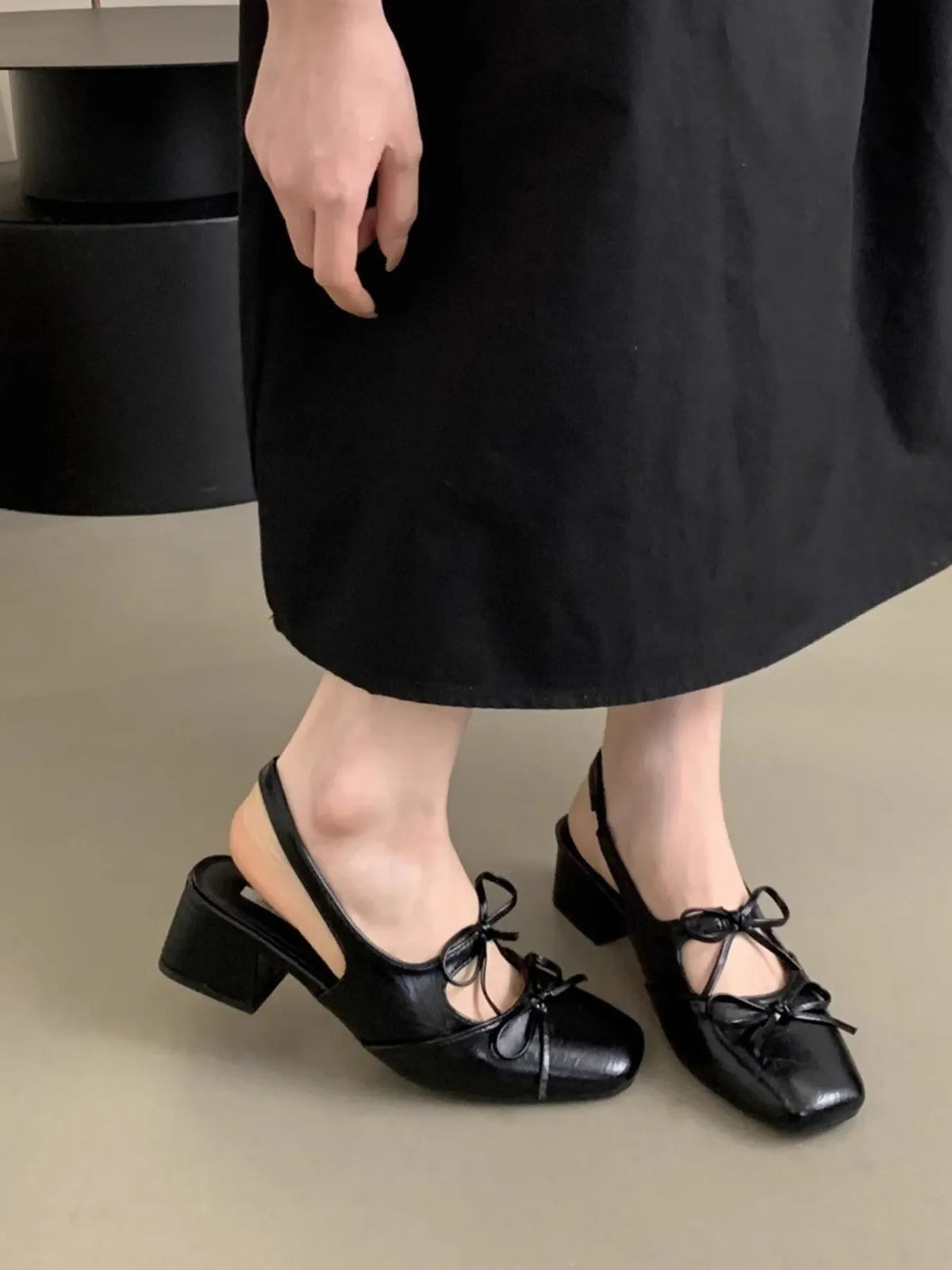 Square Toe Bow-Tie Slingback Ballet Shoes