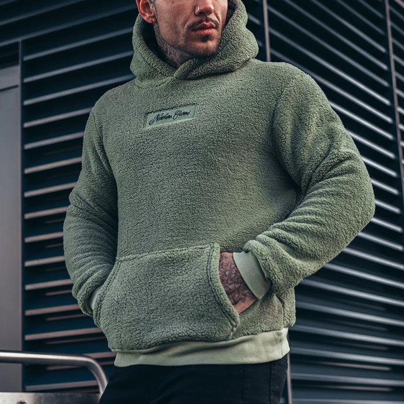 Sudadera con capucha de felpa para hombre con bolsillo grande, jersey de moda de manga larga, top con capucha, ropa lisa