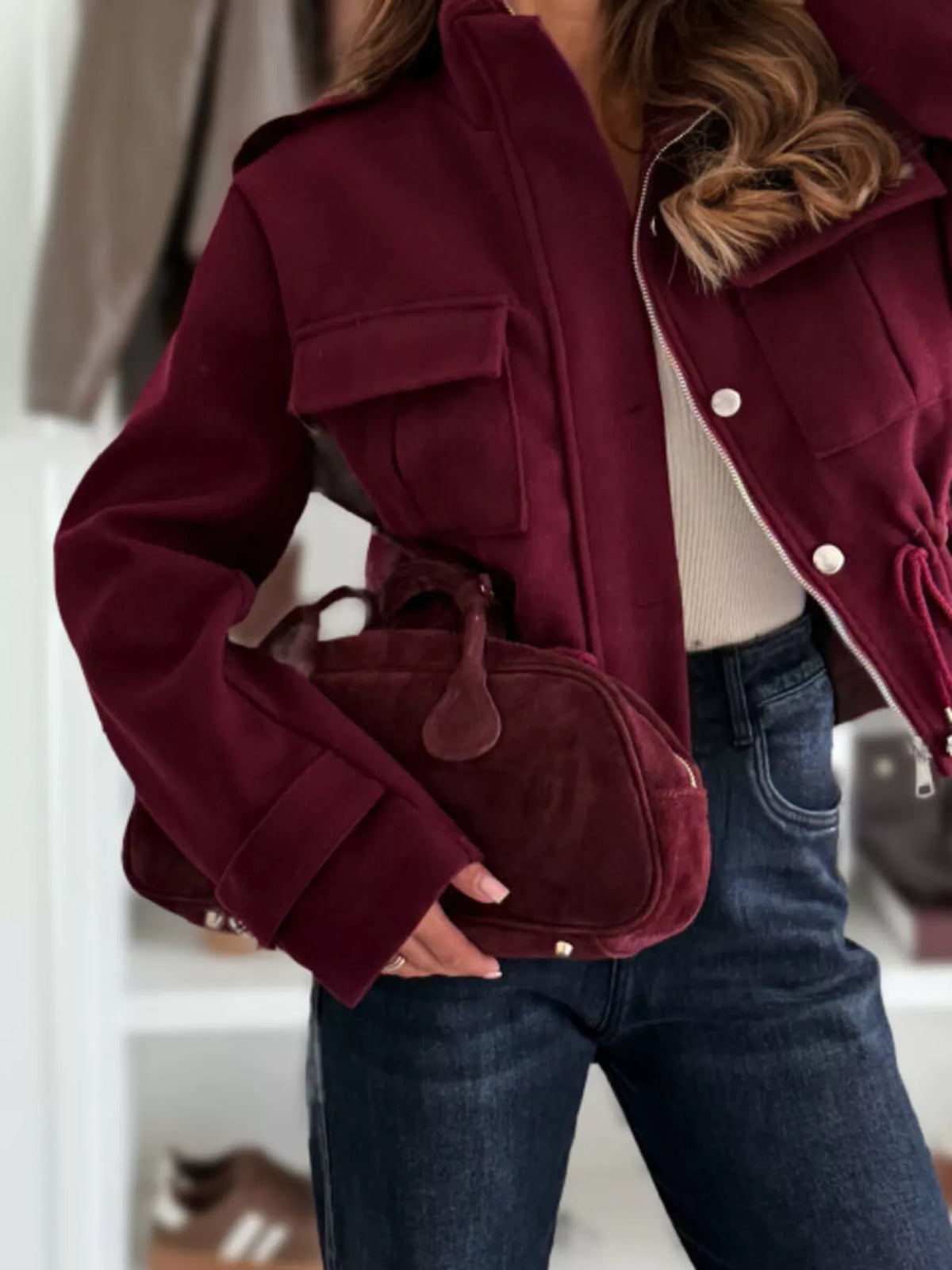 Drawstring Waist Cropped Jacket