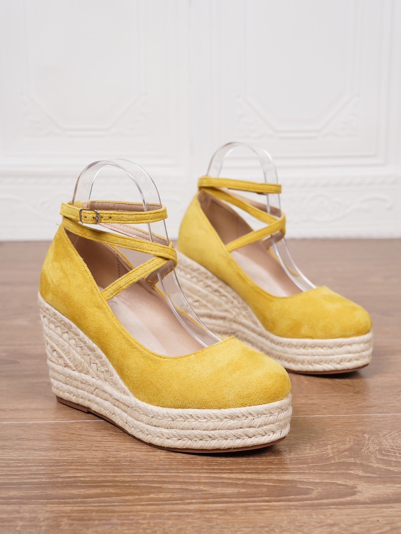 Women's Ankle Strap Woven Wedge Platform Shoes