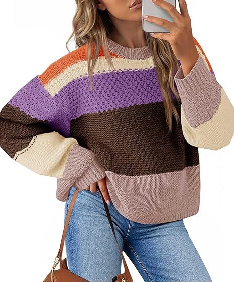 European And American Cross-Border Sweaters, Amazon Color-Blocked Striped New Style Pullover Lazy Style Sweater, Autumn And Winter Fashion Casual Top
