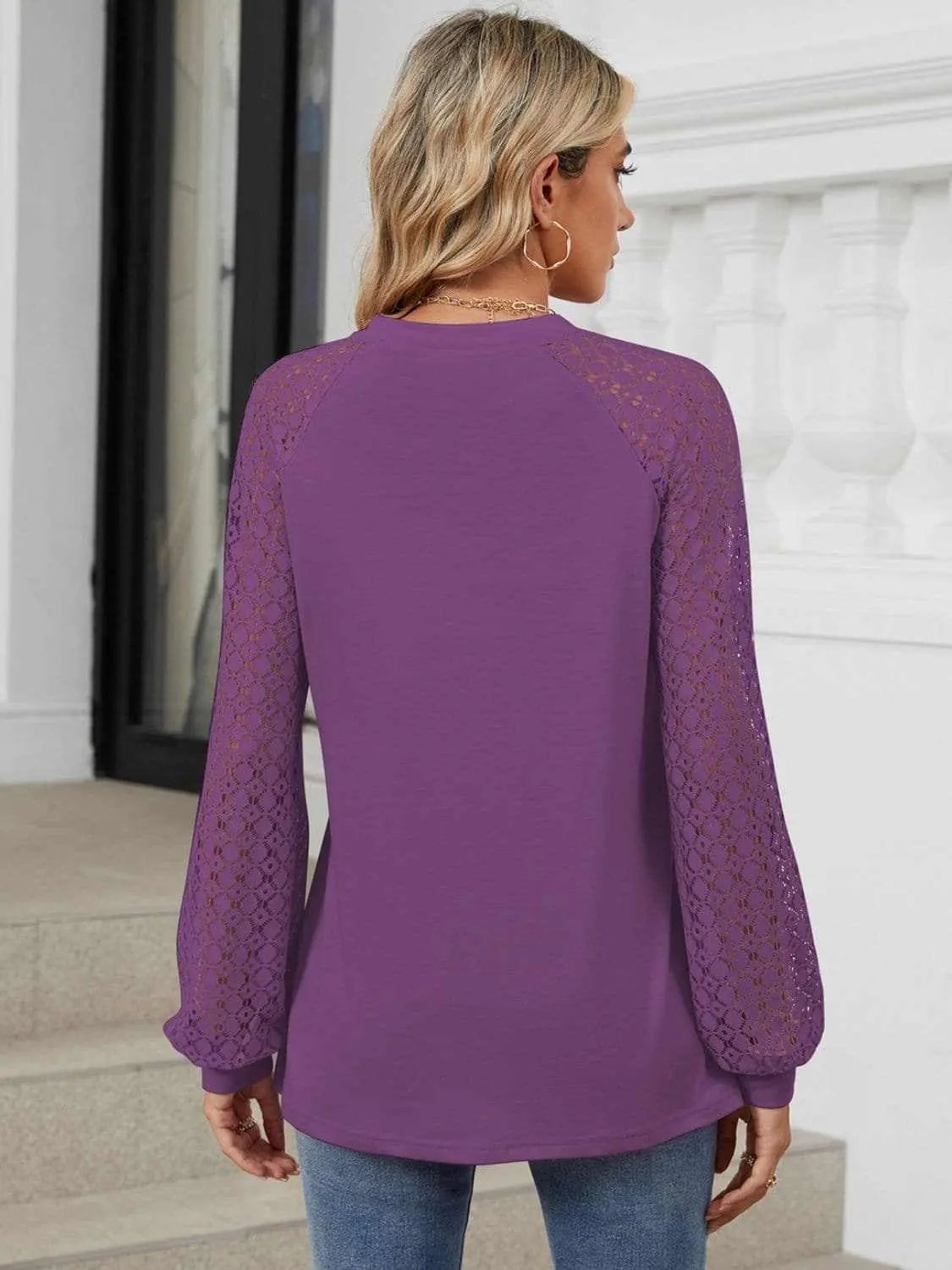 T-Shirts Trendsi Lace long sleeve top in black