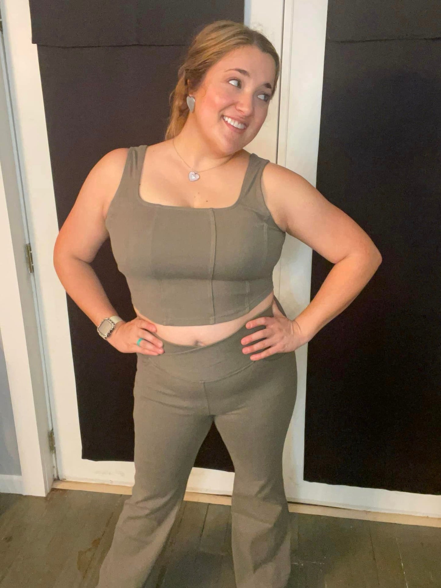 It's All About the Balance Twill Square Neck Crop Top in Dusty Olive