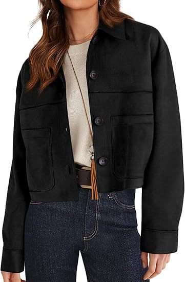 Women's Faux Suede Short Jacket Lightweight Casual Winter Autumn Outerwear Clothing