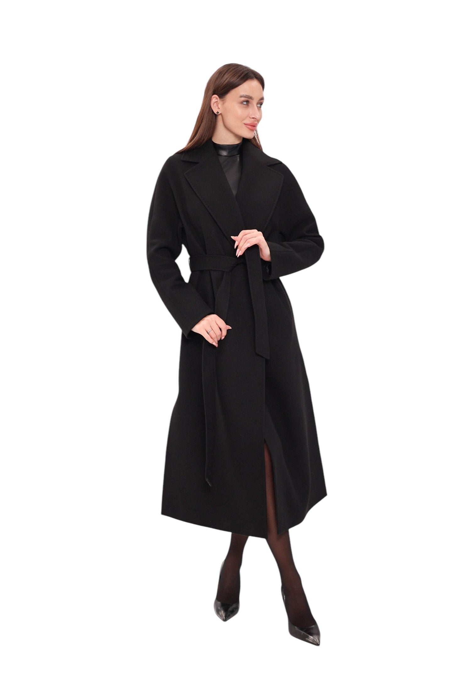 Abrigo envolvente de lana y cachemira Cambridge Comfort en negro