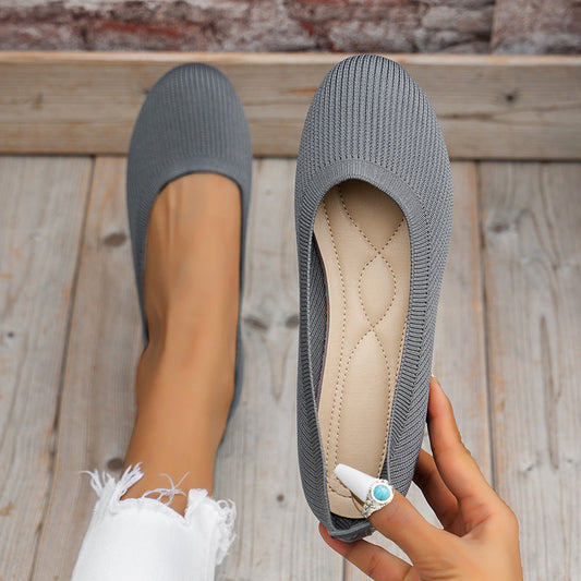 Zapatos planos de punta redonda casuales, cómodos y suaves, sin cordones de malla tejida para mujer. Consulta la tabla de tallas en "más detalles"