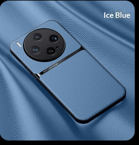 Light Luxury Leather-Grain Magnetic Car Mount Lens-Cover Full-Body Drop-Resistant Protective Case