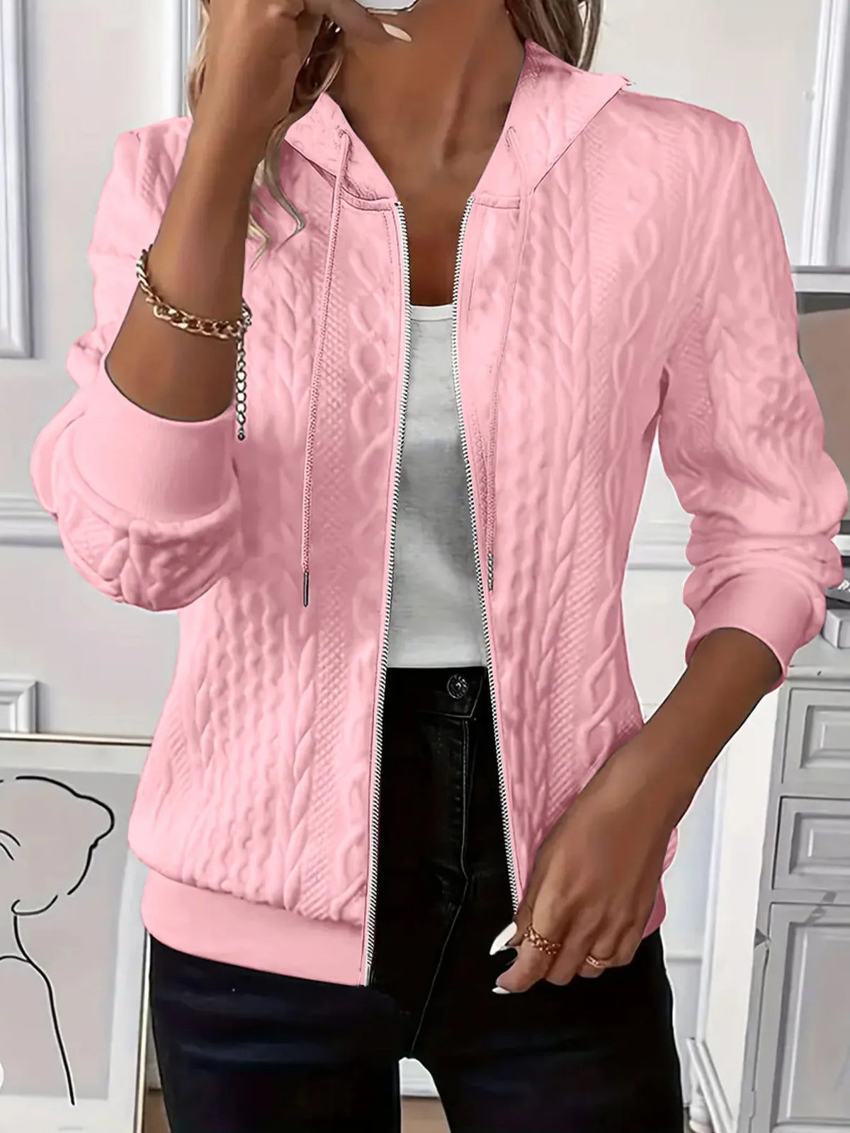 Drawstring Zip Up Hooded Jacket