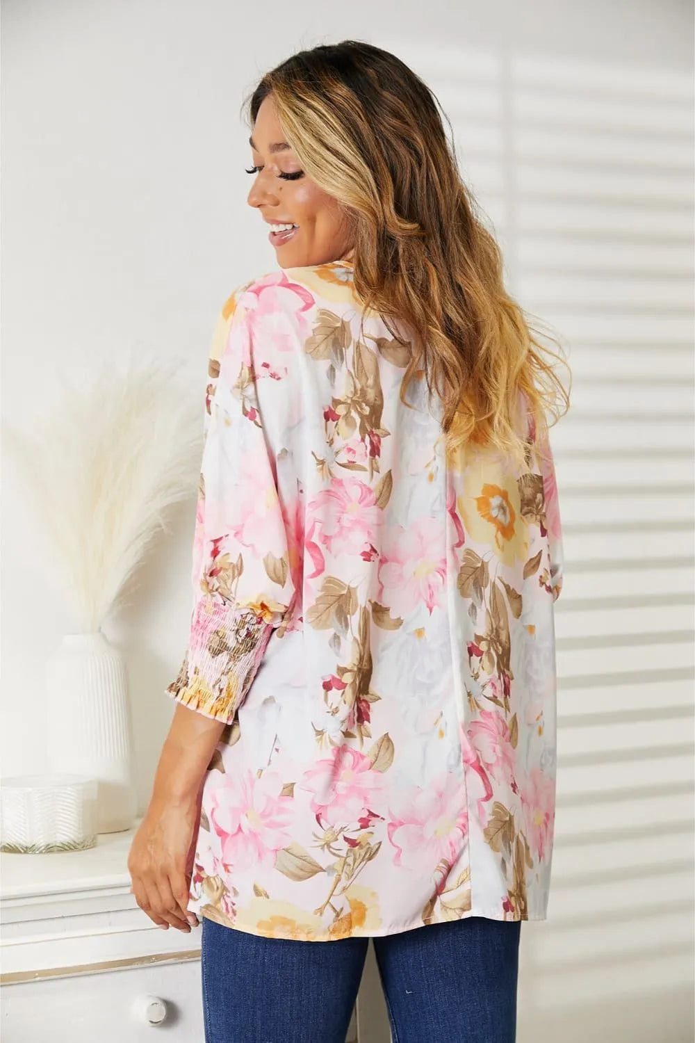 Top de cuello redondo con manga tres cuartos y estampado floral de Double Take