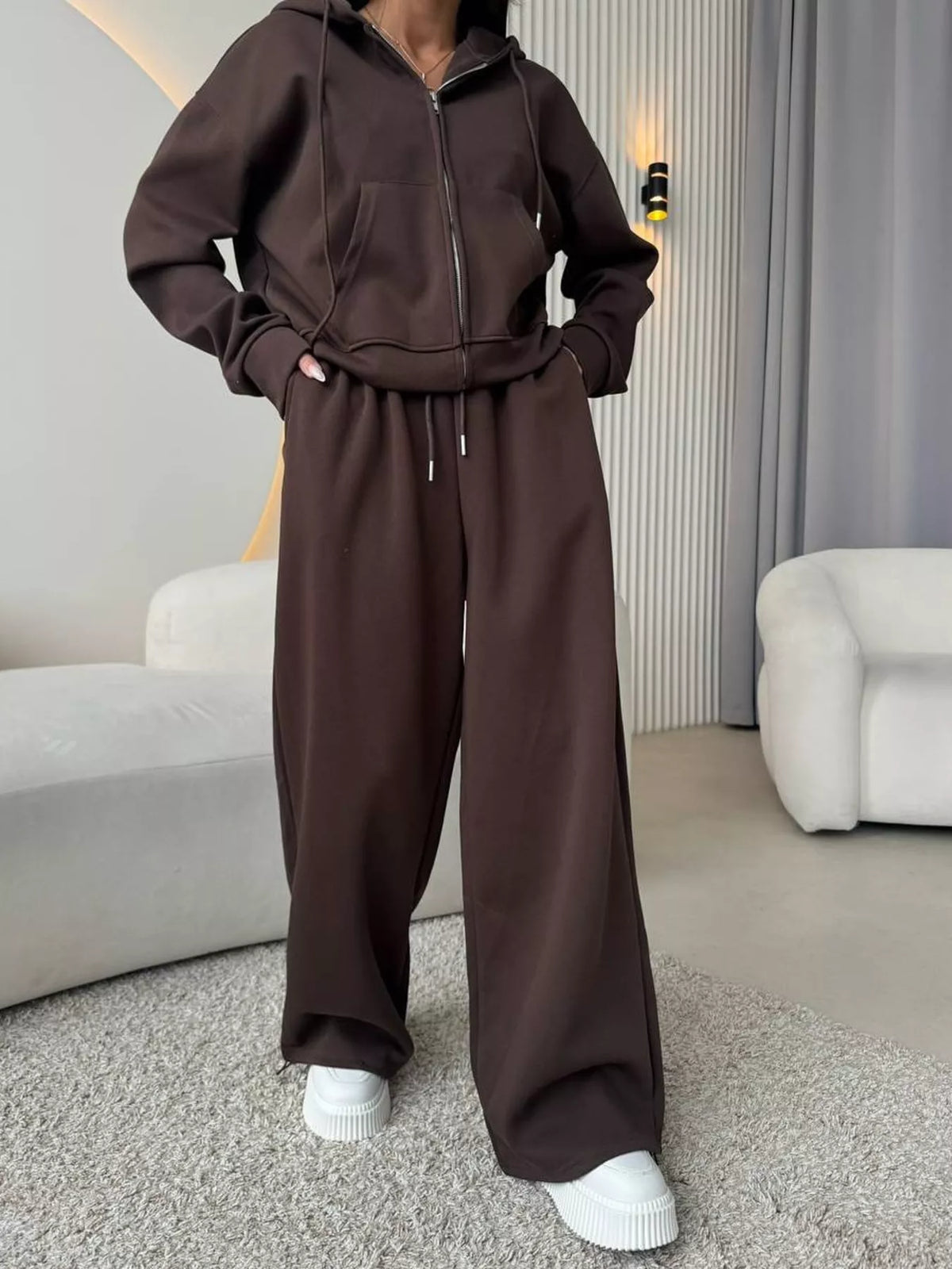 Zip-Up Hoodie and Wide-Leg Pants Set