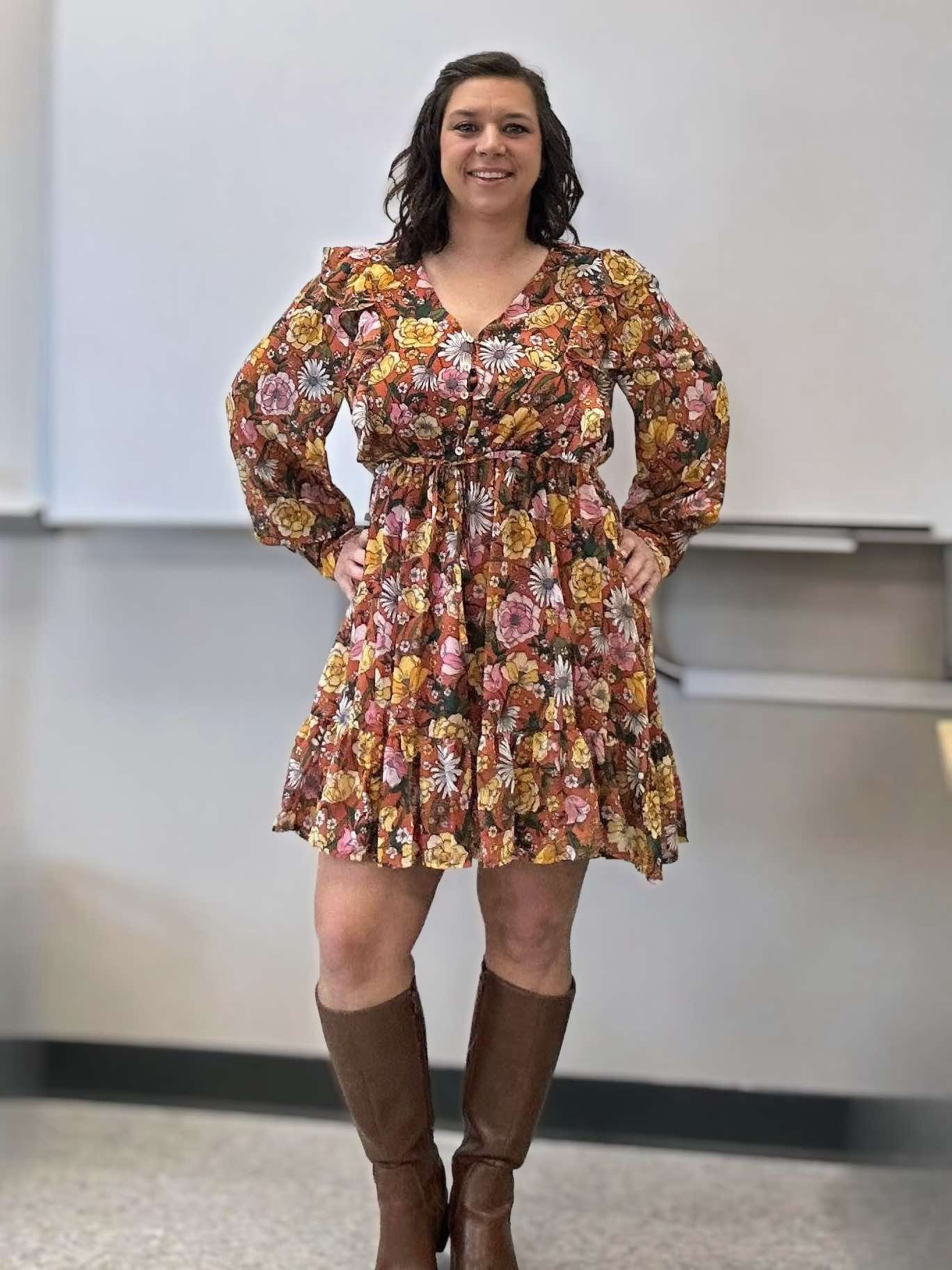 Adiós, vestido floral de manga farol