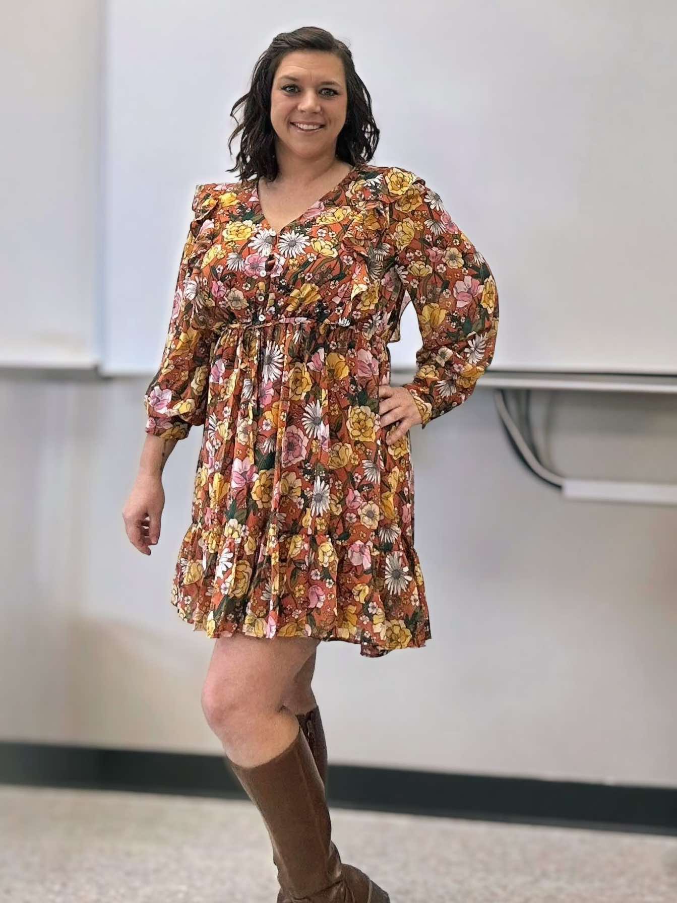 Adiós, vestido floral de manga farol