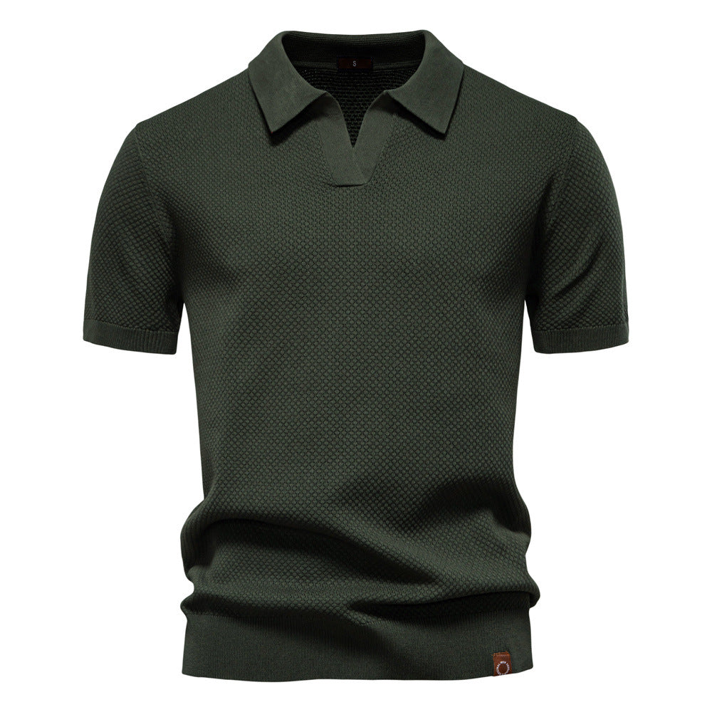 2026Summer High Quality European Size Pineapple Wool Polo Shirt Men's Business Seagull Collar Men's Short Sleeve Sweater Polo