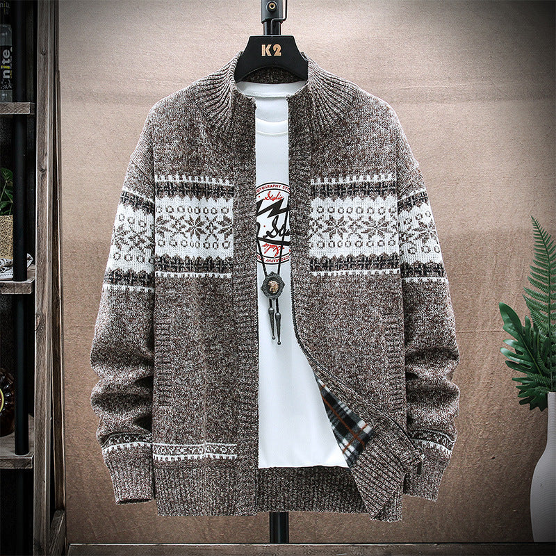 Men's Printed Stand-Collar Cardigan Jacket for Warmth