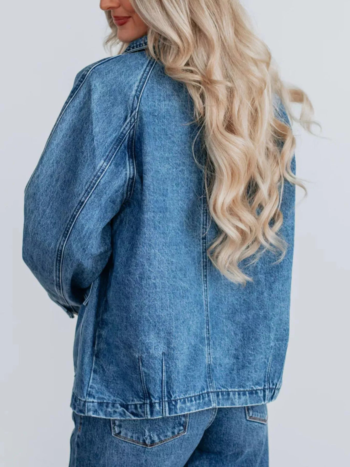 Button Up Raglan Sleeve Denim Jacket