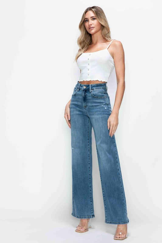 Jeans bytos de tiro alto de pierna ancha con bolsillos