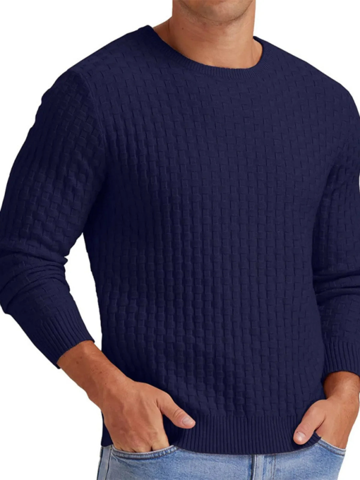 Men's Full Size Ribbed Hem Round Neck Sweater Plus Size