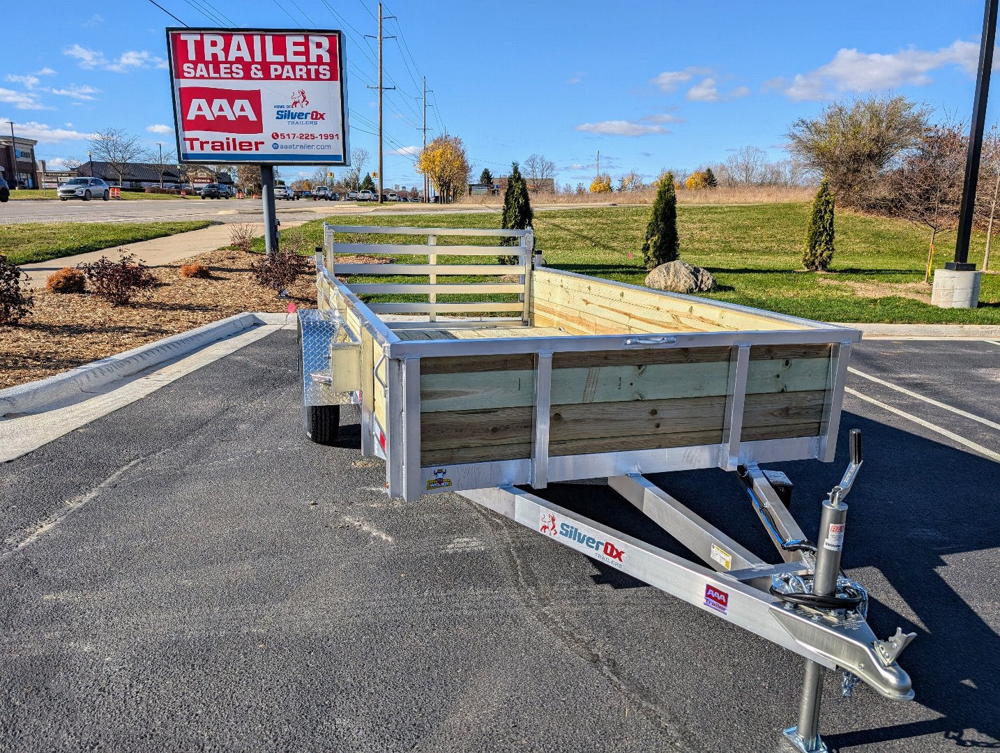 Silver Ox 6x12 Single Axle Woody  3 Board Aluminum Utility Trailer with Dovetail, Bi fold Gate,  and Extra Tie Downs